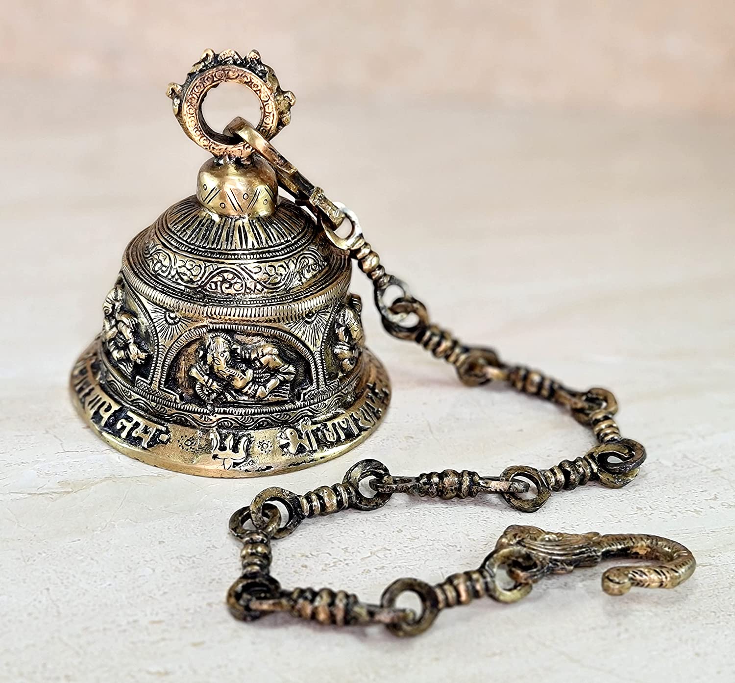 Esplanade Ethnic Brass Ganesha Ganesh Temple Bell With Chain Brass Hanging Bell Home Decor